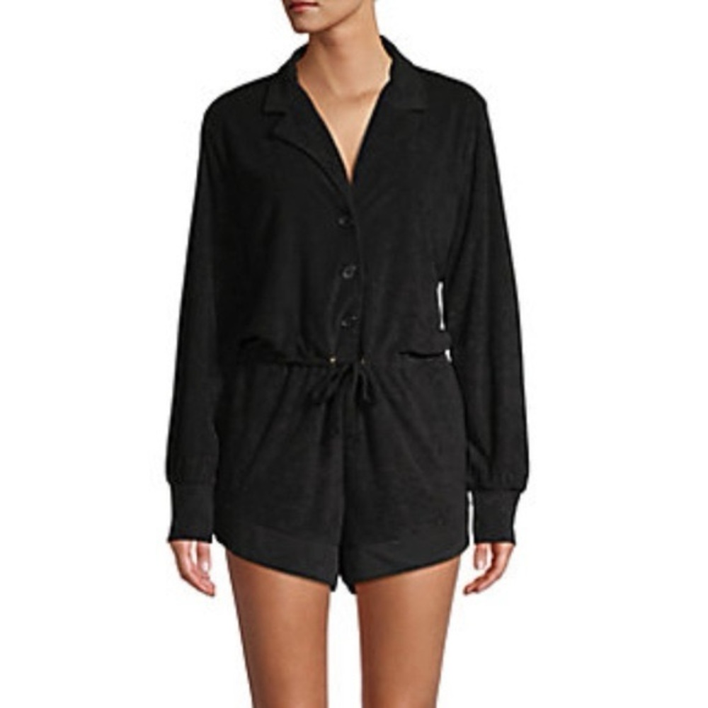 Black weworewhat Danielle Bernstein terrycloth romper size large button tie